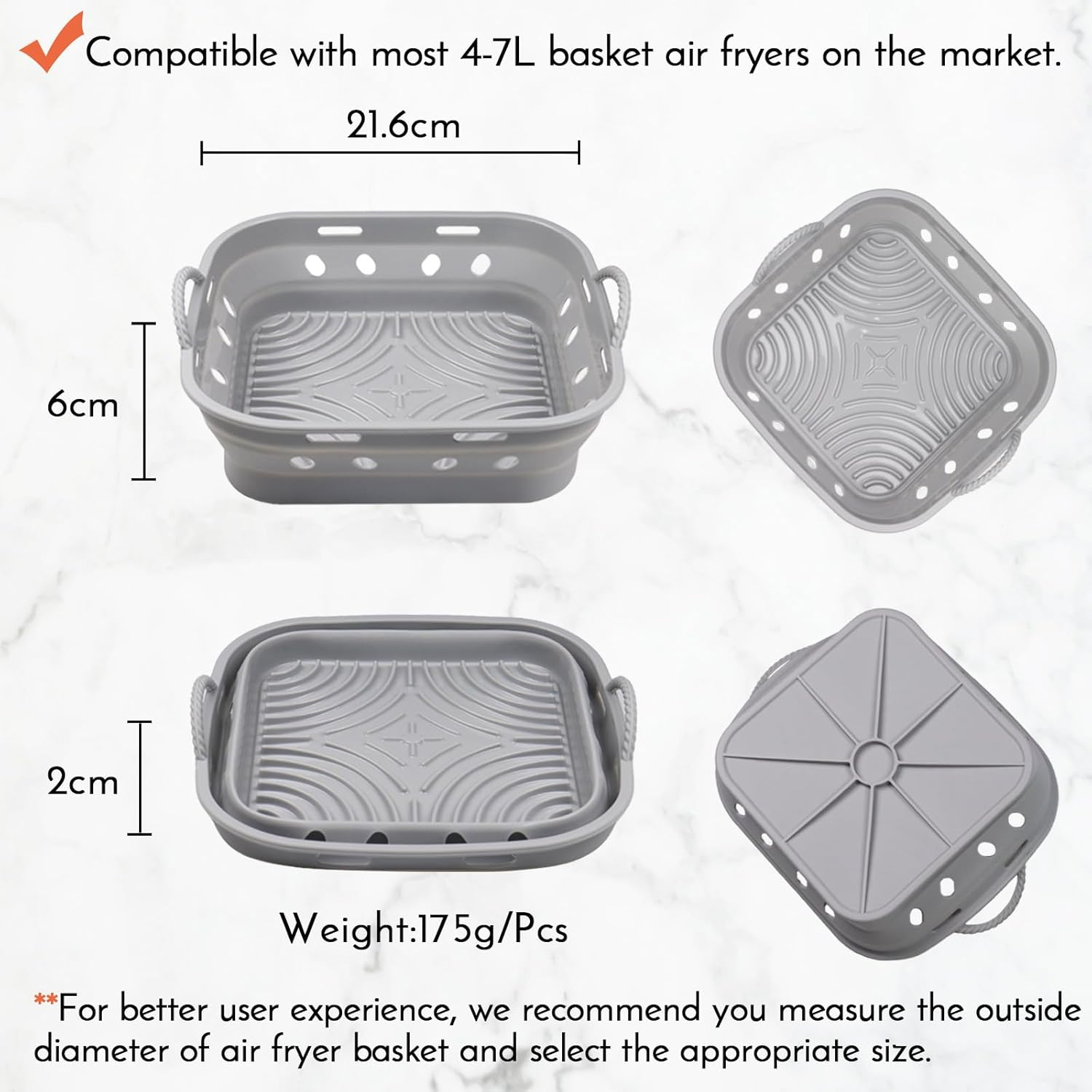 Marakruki 2Pcs Silicone Air Fryer Liners, 21.6 * 6Cm Square Reusable Air Fryer Silicone Liners with Air Flow Holes, Bpa-Free Silicone Liners for Air Fryer/Oven, Silicone Baking Accessories image number 5