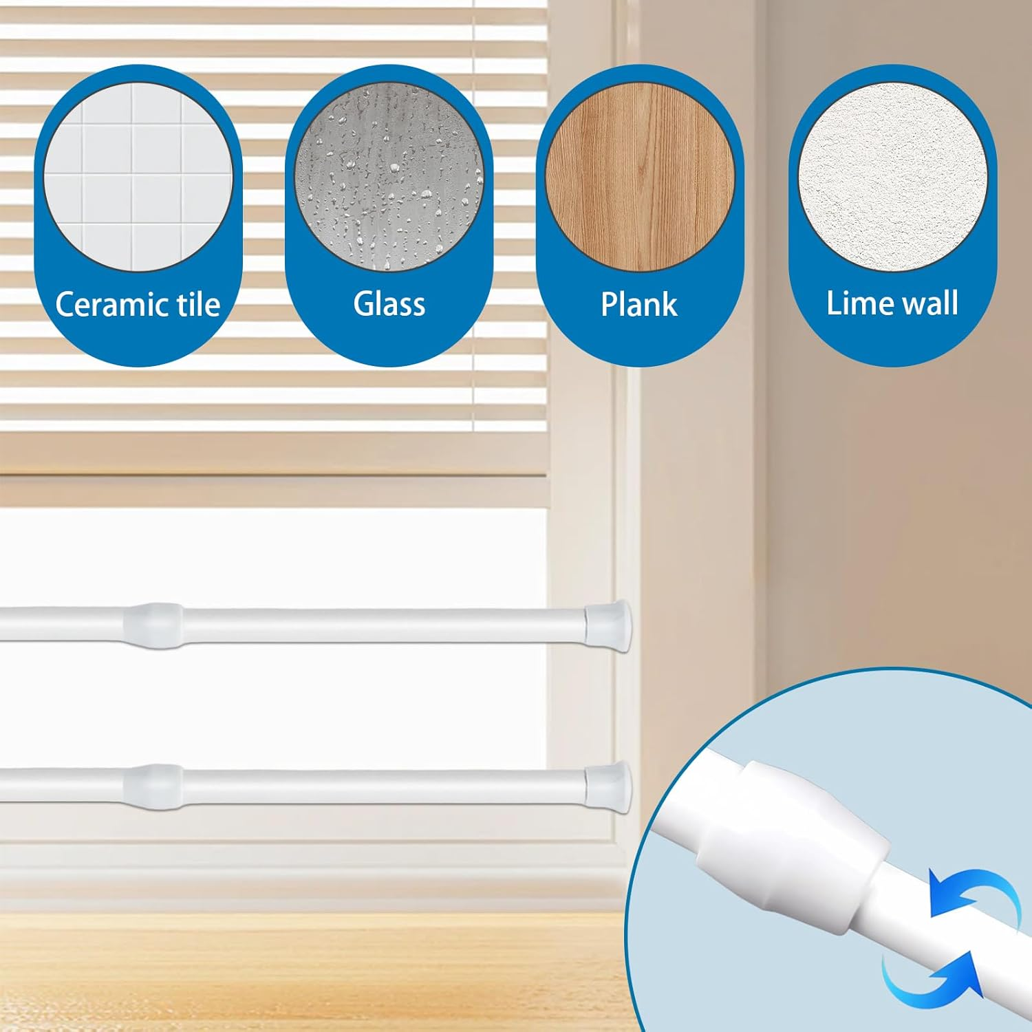 Sgphrzlt Adjustable Sliding Glass Patio Door Security Bar, 40-70Cm Extendable Small Tension Rods, Anti-Slip Window Safety Lock Bars, No Drill Short Curtain Rod, 2 Pack - 2 Pack image number 6