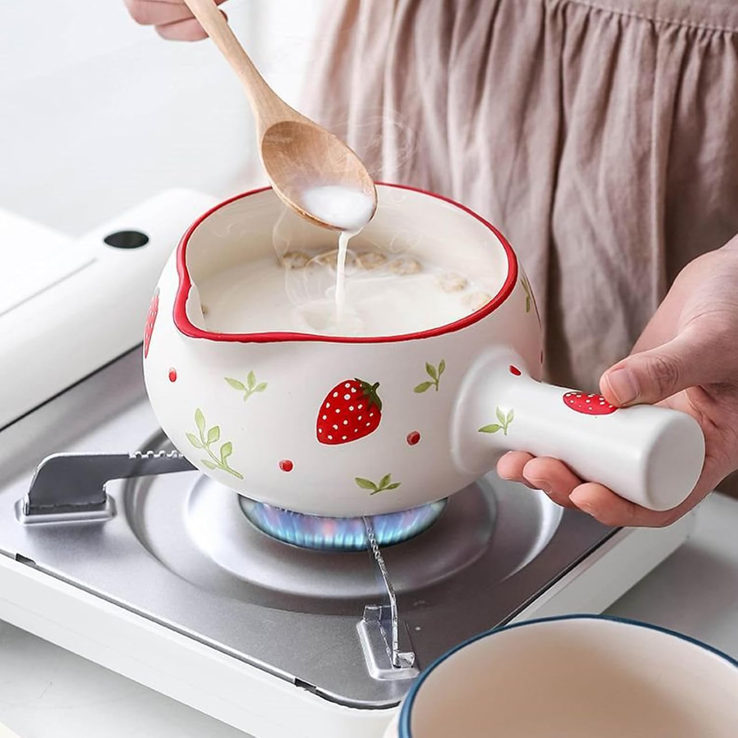 Strawberry Milk Pan Ceramic Saucepan Milk Pot for Stove Butter Warmer Pot Milk Boiling Pot Small Cooking Pot image number 5