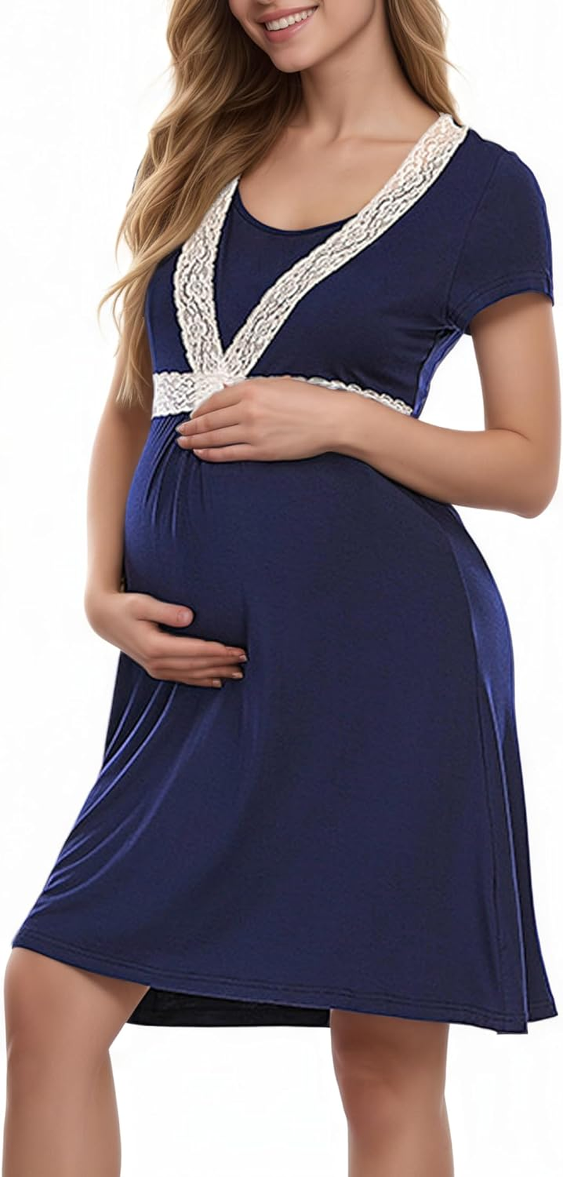 Pregnant Nursing Maternity Lounge Set, Lace Trim Home Sleepwear, Comfortable Casual Nightgown for Expectant and Nursing Moms image number 2