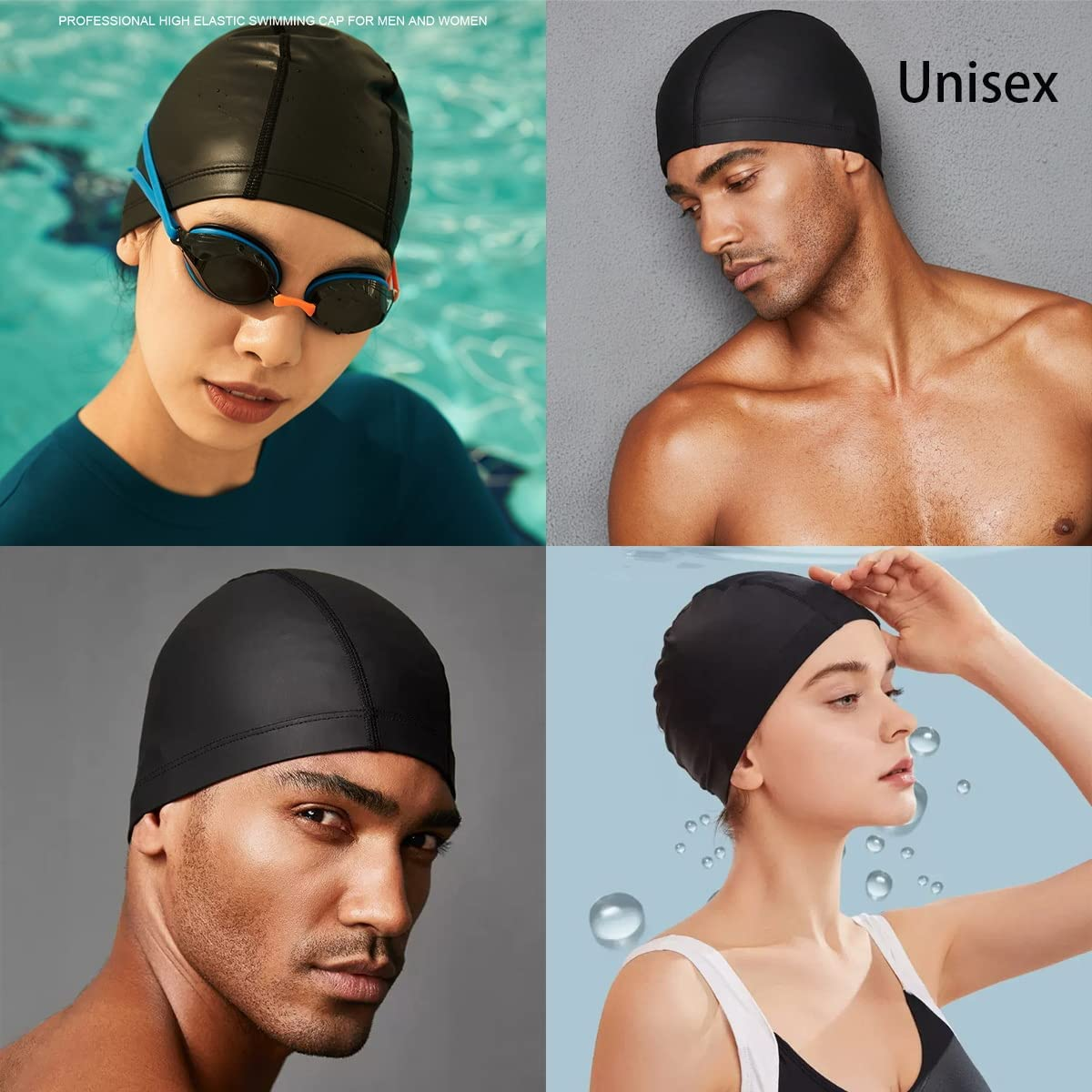 Swim Caps Swimming Bathing Hat Lycra Fabric PU Coating Elastic Waterproof Unisex Adult with Earplugs Nose Clip image number 5
