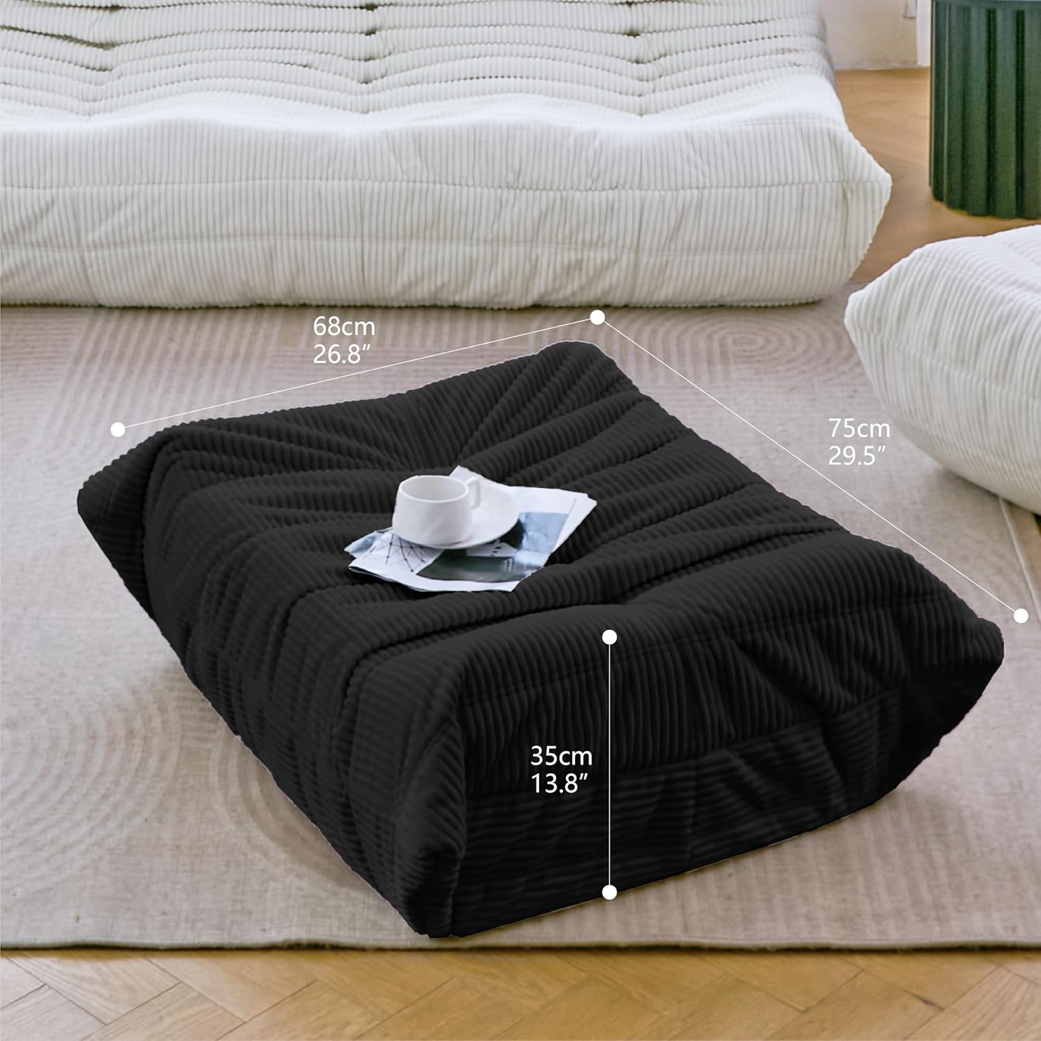 N&V Ottoman for Fireside Chair and Sofa, Soft Premium Corduroy Ottoman, Foam Ottoman for Accent Chair, Living Room Bedroom (Black) - Brown Sugar image number 3