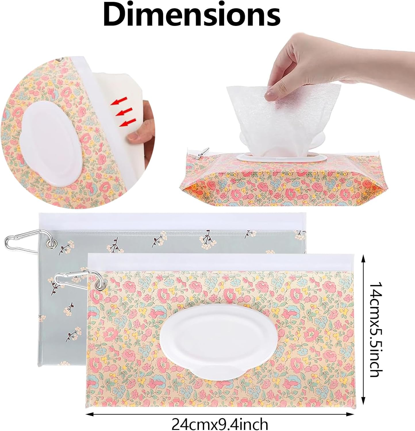 2 Pack Baby Wipes Dispenser, Portable Reusable Baby Travel Wipes Holder and Case, Refillable Baby Wipes Container for Diapers, Keeps Wipes Fresh