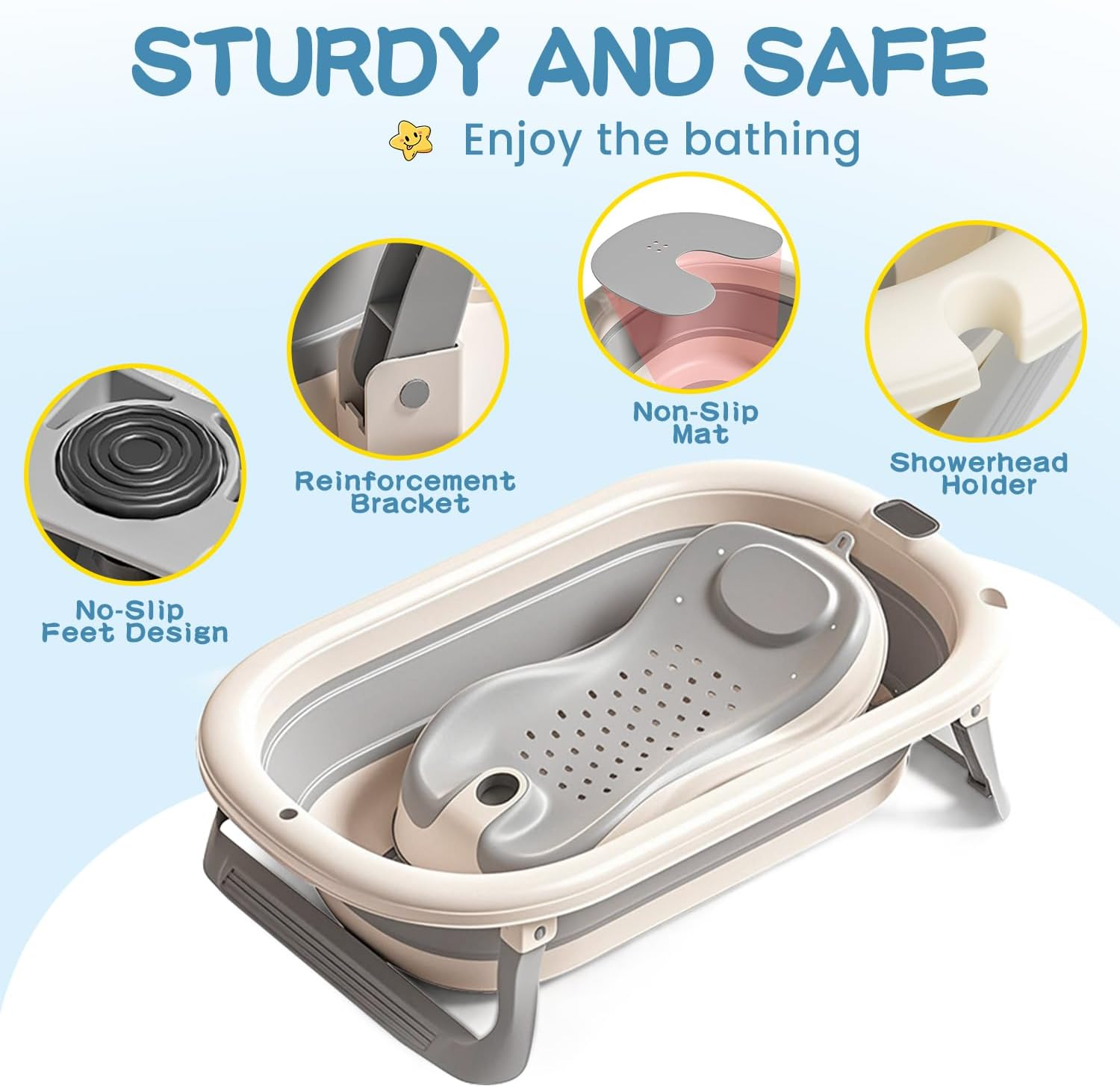 Xkimos Collapsible Baby Bath, Baby Bath Tub with Antibacterial Stand, for Newborns 0-36 Months, Perfect Portable Travel Baby Bathtub (Gray) image number 3