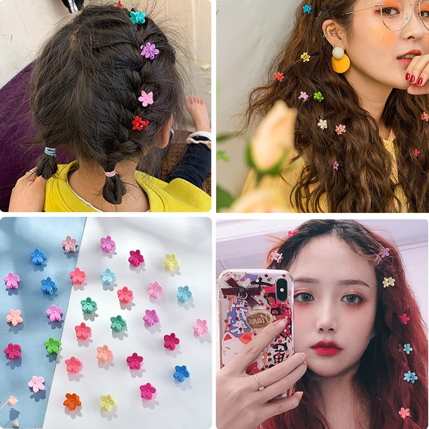 100 Pcs Mini Colorful Hair Claw Clips,Colorful Plastic Mini Hair Claw Clips Flower Hair Bangs Pin Girl Hair Accessories Clips(Random Color) image number 5