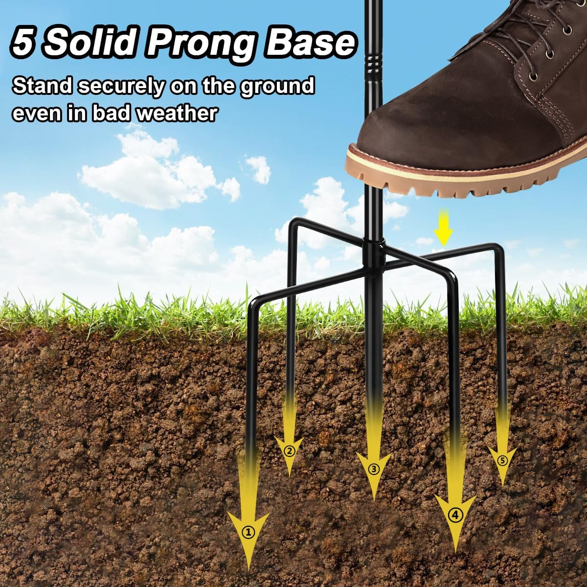 Bird Feeder Pole Stand, 195Cm Approx.2M Adjustable Feeding Station Hanging with 2 Hook, Heavy Duty Freestanding Double Shepherd Crook for Outdoor Garden Light Lantern Plant Metal Hanger, Black image number 6