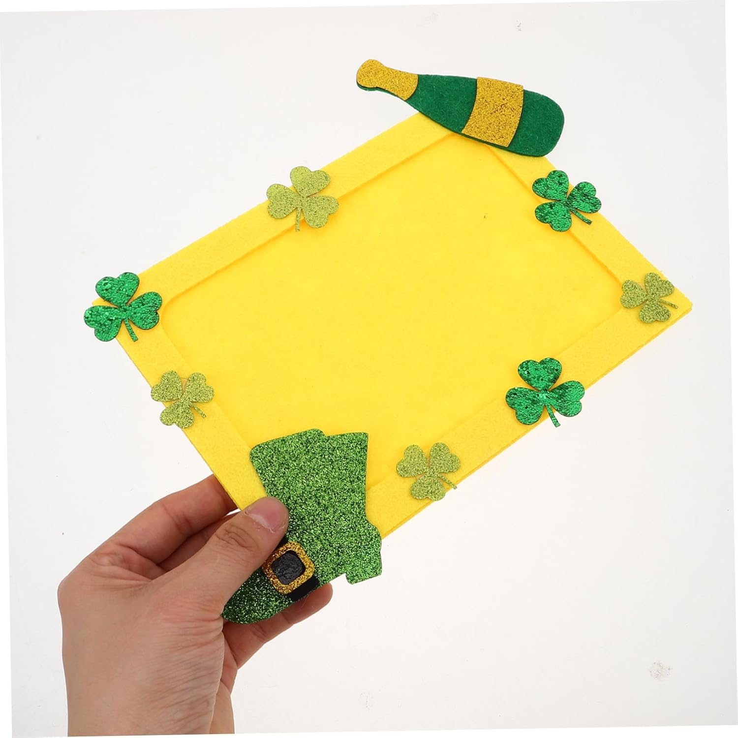 Milisten Green Shamrock Diy Photo Frame Unfinished Non-Woven Picture Frame for Patrick'S Day Crafts Charming Decorative Display for Holiday Memories