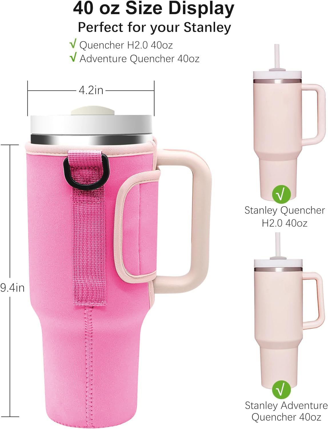 Water Bottle Bag for Stanley 40 Oz Tumbler with Handle, Stanley Cup Accessories with Adjustable Shoulder Strap, Straw Cover & Carrier Clip for Walking Hiking Camping image number 2