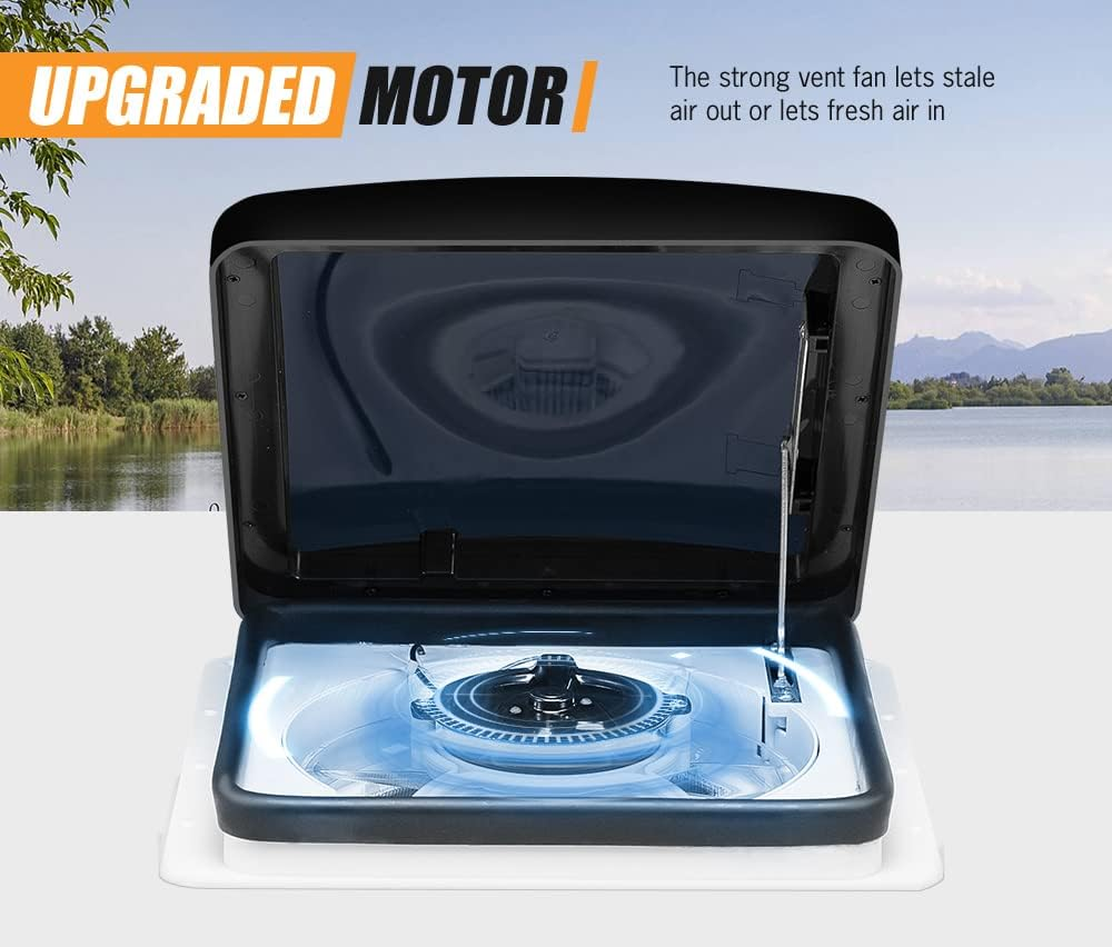 SAN HIMA RV Roof Vent with LED Lights- 2 Speed Intake & 3 Speed Exhaust with Black Lid Insert Net Ultra Quiet 12V Air Ventilation Fan for RV Caravan Camper, 280Mm X 280Mm image number 1