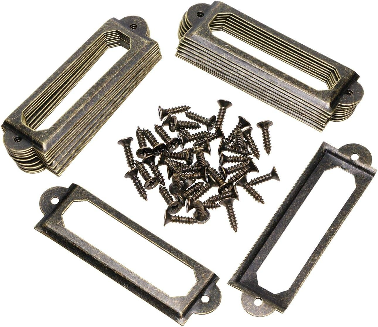 ONLYKXY 20Pcs Antique Brass Metal Drawer Door Lab Tag Label Pull Frame Handle File Name Card Holder for Furniture Cabinet Hardware Box Case Bin 1760Mm (Silver)