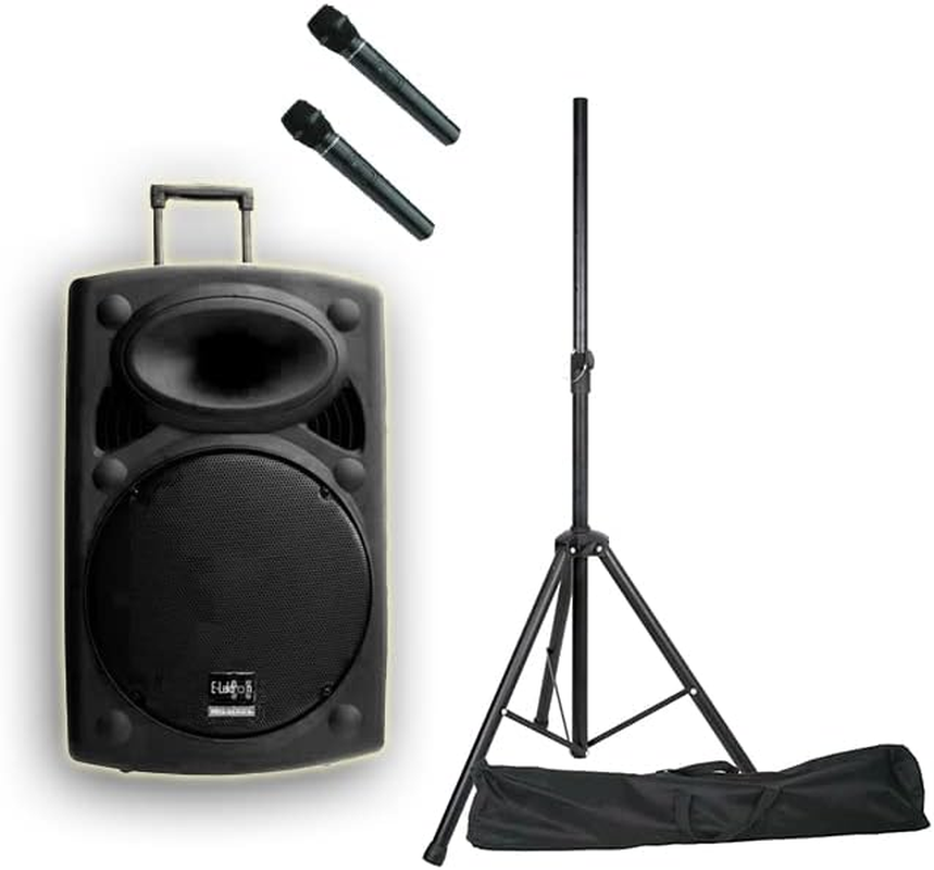 E-Lektron EL30-M 12 Inch Mobile PA Sound System Bluetooth Battery Recoding MP3 USB SD Incl. 2 Wireless Microphones 700W Karaoke Sound System with Stand image number 3