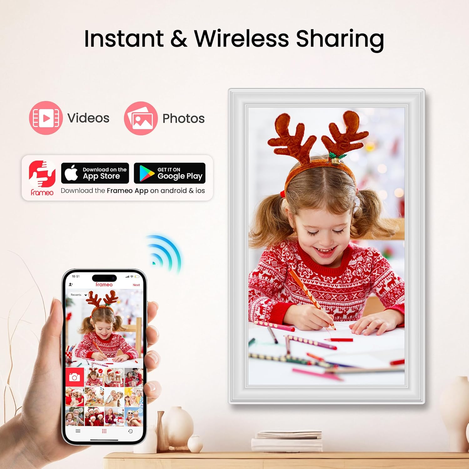 64GB 15.6 Inch Frameo Digital Picture Frame White, Large Electronic Photo Frames Wifi 1920 X 1080 IPS FHD Touch Screen, Send Photos from Your Phone from Anywhere, Best Gifts for Family and Friends image number 4