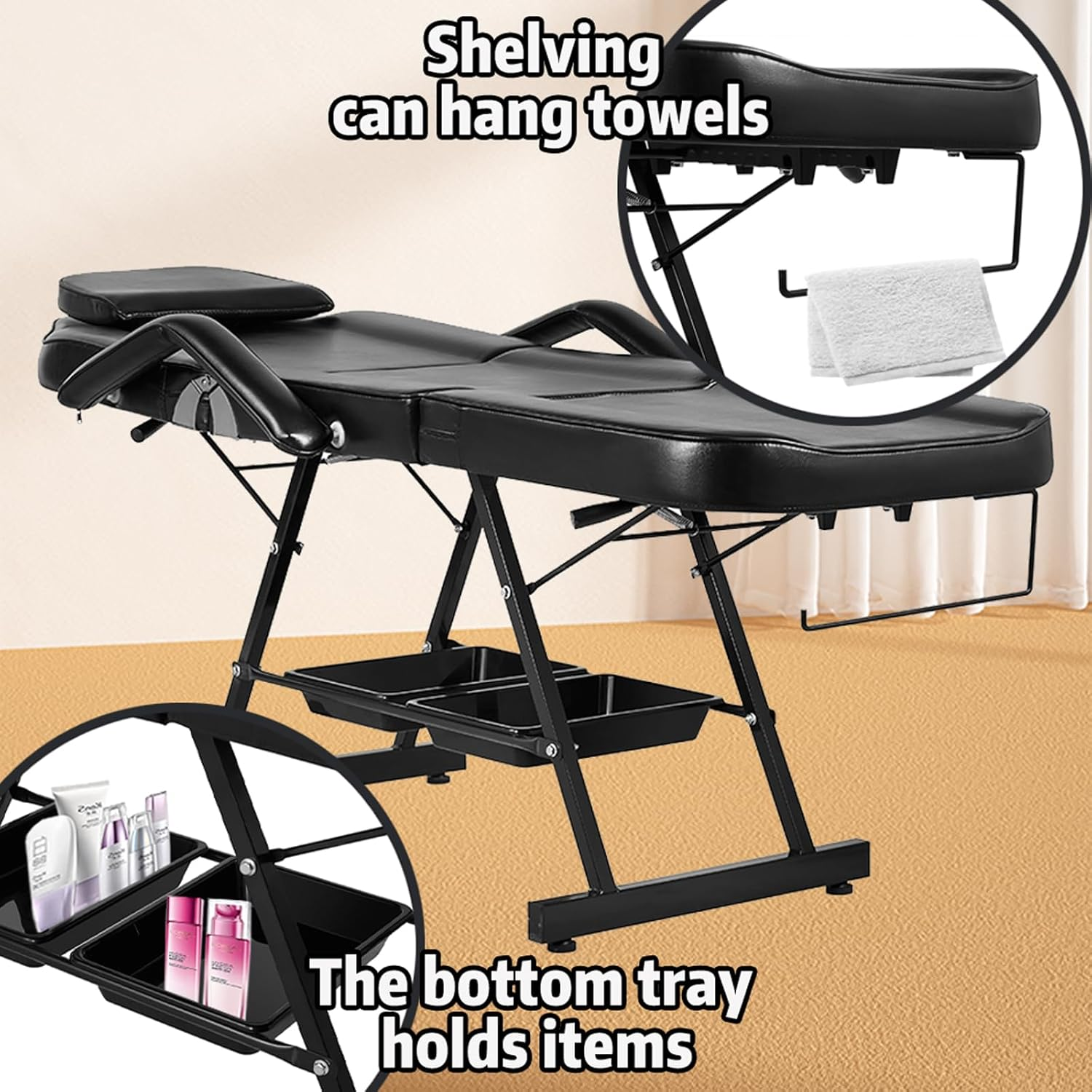 Versatile Multi-Functional Beauty Bed: MAX 185CM Portable 3 Folding Massage Table with Chair for Salon and Home Therapy Sessions (White) - Brown image number 4