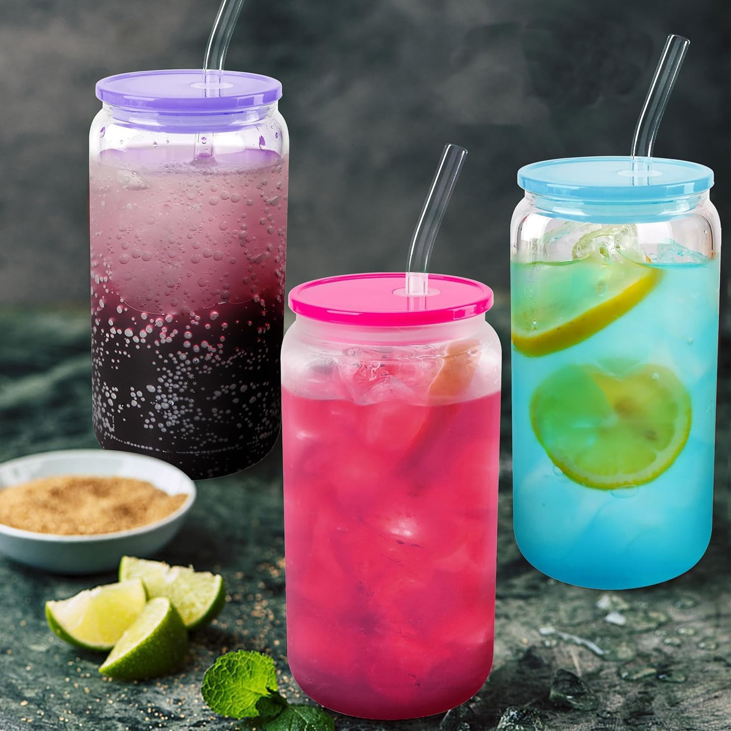 BEANPRECOY 8PCS Plastic 16Oz/20Oz Glass Can Lids Reusable Silicone Jar Cap Plastic Beer Can Cups with Lids Replacement Lids for Can Shaped Glass Coffee Cups for 16Oz Glass Cups with Lids and Straws image number 6