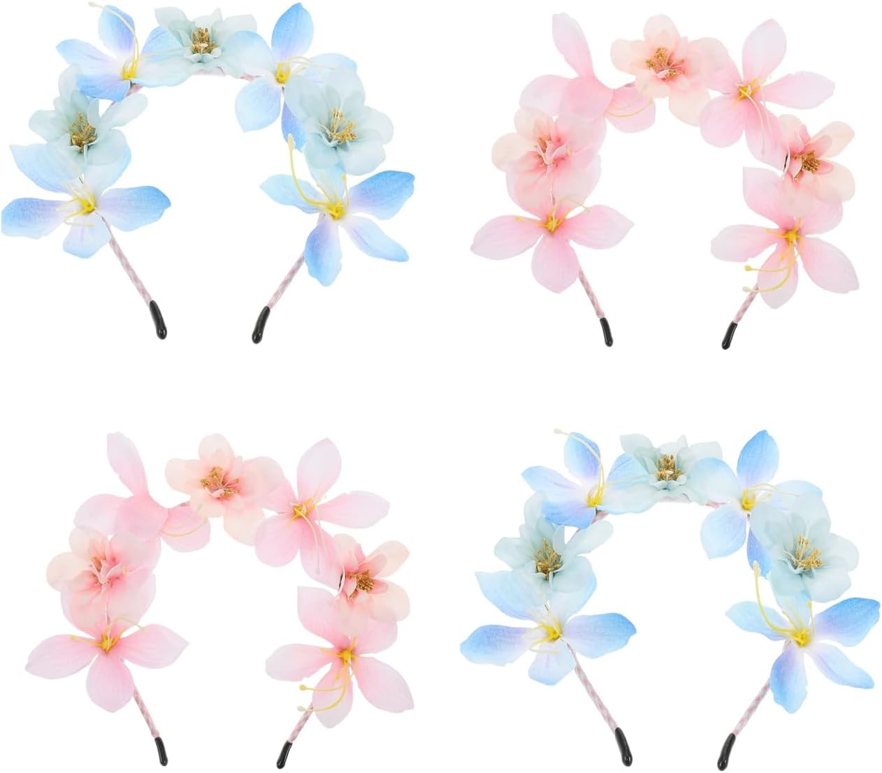 LOGOFUN 4PCS Princess Flower Headbands Elegant Floral Hair Accessories with Simulated Blossoms for Girls Weddings Parties Daily Wear - Pink & Blue image number 5