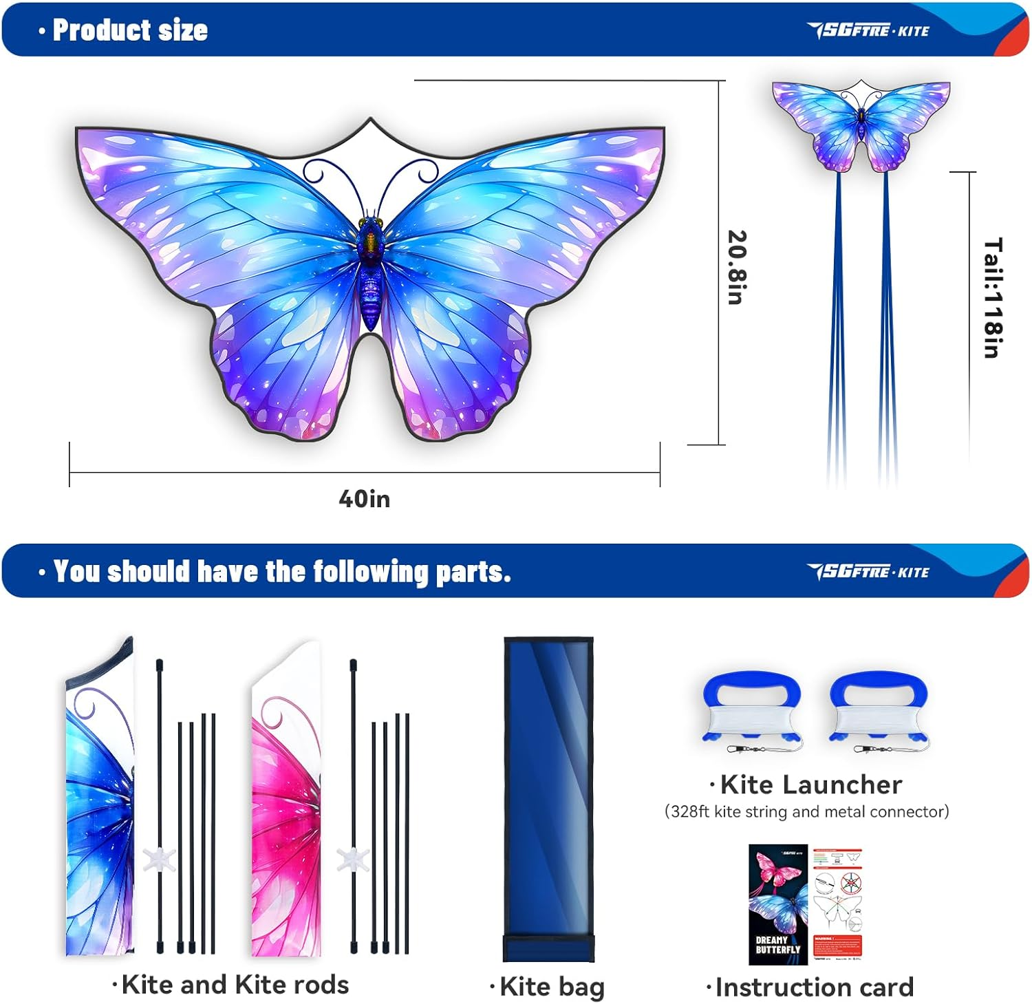 Sgftre Schmetterlingsdrachen F&uuml;r Kinder Und Erwachsene,Lleicht Zu Fliegen Outdoor-Spielzeug F&uuml;r Jungen Und M&auml;dchen, Ideal F&uuml;r Outdoor-Aktivit&auml;ten image number 4