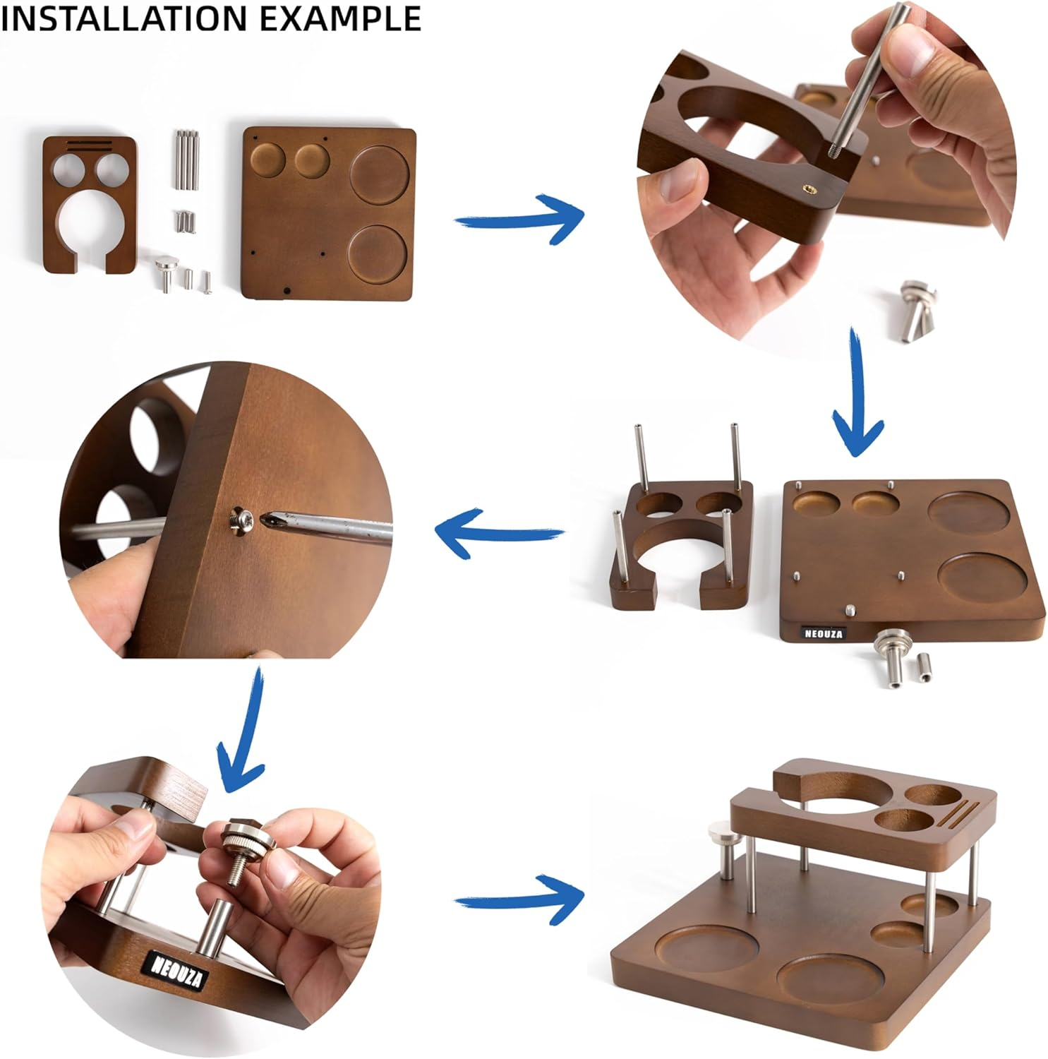 NEOUZA Espresso Tamper Organizer Station for 51/53/58Mm Tamper Distributor Portafilter, Wood Taming Station,Portafilter Holder, Tamping Mat (58Mm) image number 2