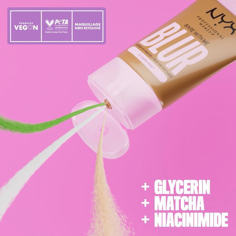 NYX PROFESSIONAL MAKEUP Bare with Me Blur, Skin Tint Foundation with Matcha, Glycerin and Niacinamide - Deep Golden (Pack of 2) image number 2