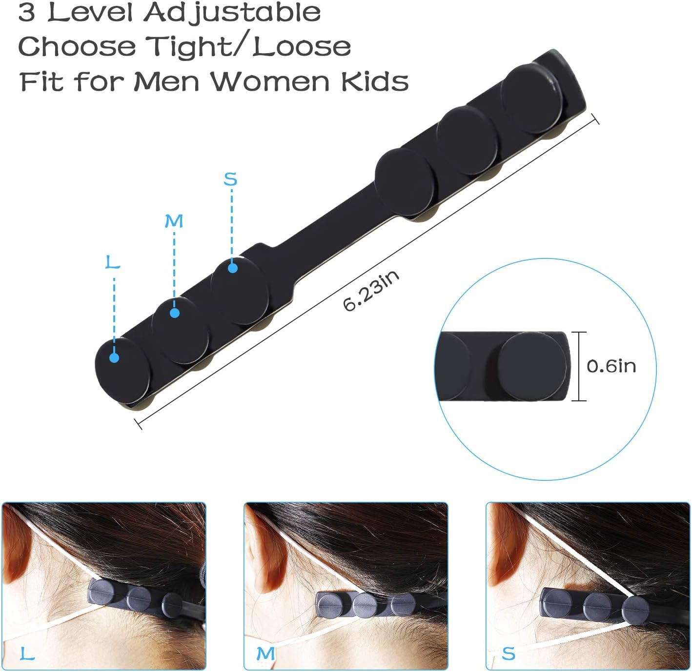 Silicone Extending Hook Belt Ear Strap Mask Holder, Adjustable Anti-Slip for Long-Time Wearing Relief (6PCS) - Black image number 1