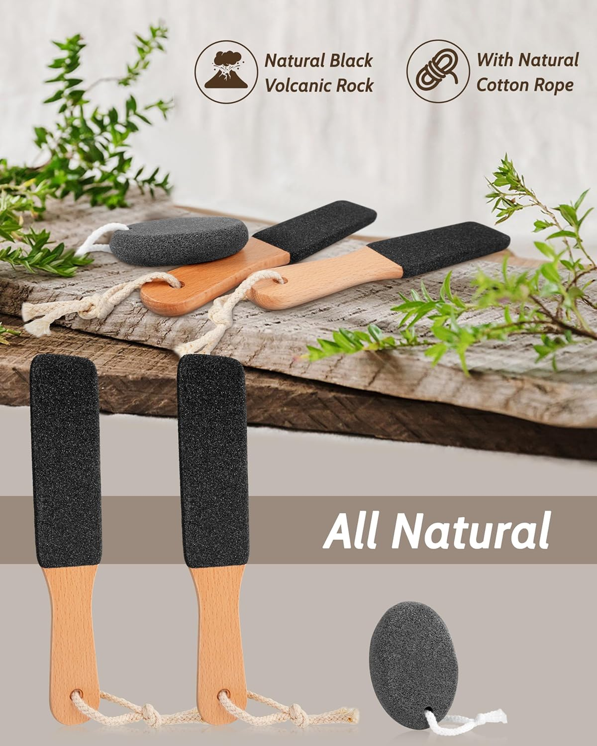 Pumice Stone Foot File, 3Pcs Set Callus Remover for Feet with Wooden Handle, Pedicure Foot Scrubber to Remove Dead Skin, Dry, Rough, Corns Skin Scraper image number 2