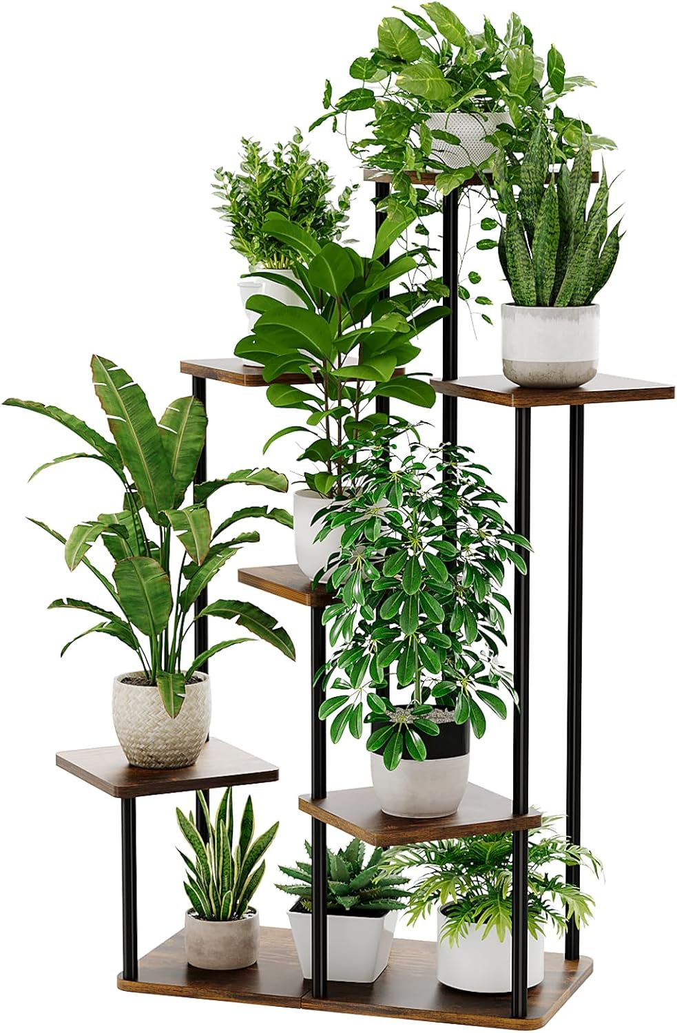 Bamworld Large Plant Stand Indoor Outdoor, Tall Metal Pot Plant Shelf Stand for Multiple Plants, 7 Tier Tiered Flower Garden Accessories Stand for Patio Balcony Living Room Bedroom(Brown) image number 2