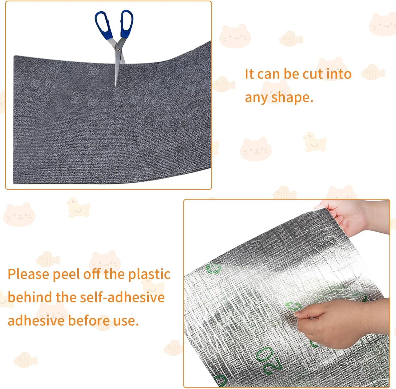 Scratch Mat for Cats, Cut to Size Carpet Overlay, Scratch Mat, Self-Adhesive Cat Scratch Mat, Scratch Protection Cat Scratch Mat for Protects Carpets, Sofa, Furniture Protection, Shelf Steps (Gery, 40