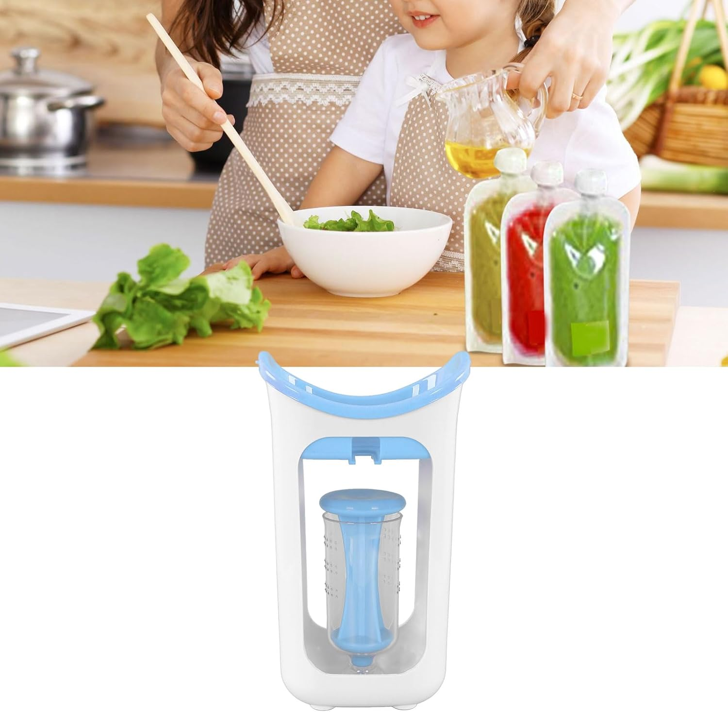 Baby Squeeze Station, Fruit Puree Infant Baby Food Maker Safe Portable Pouch Filling Station for Semi-Solid Food, for Homemade Baby Food, Home Kitchen Tools (Blue) image number 1