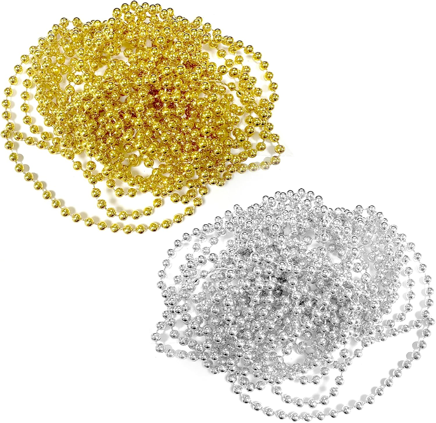 NILLOS Christmas Bead Chains, 10 M Golden & Silver Ball Chains for Jewelry Making, Christmas Decoration