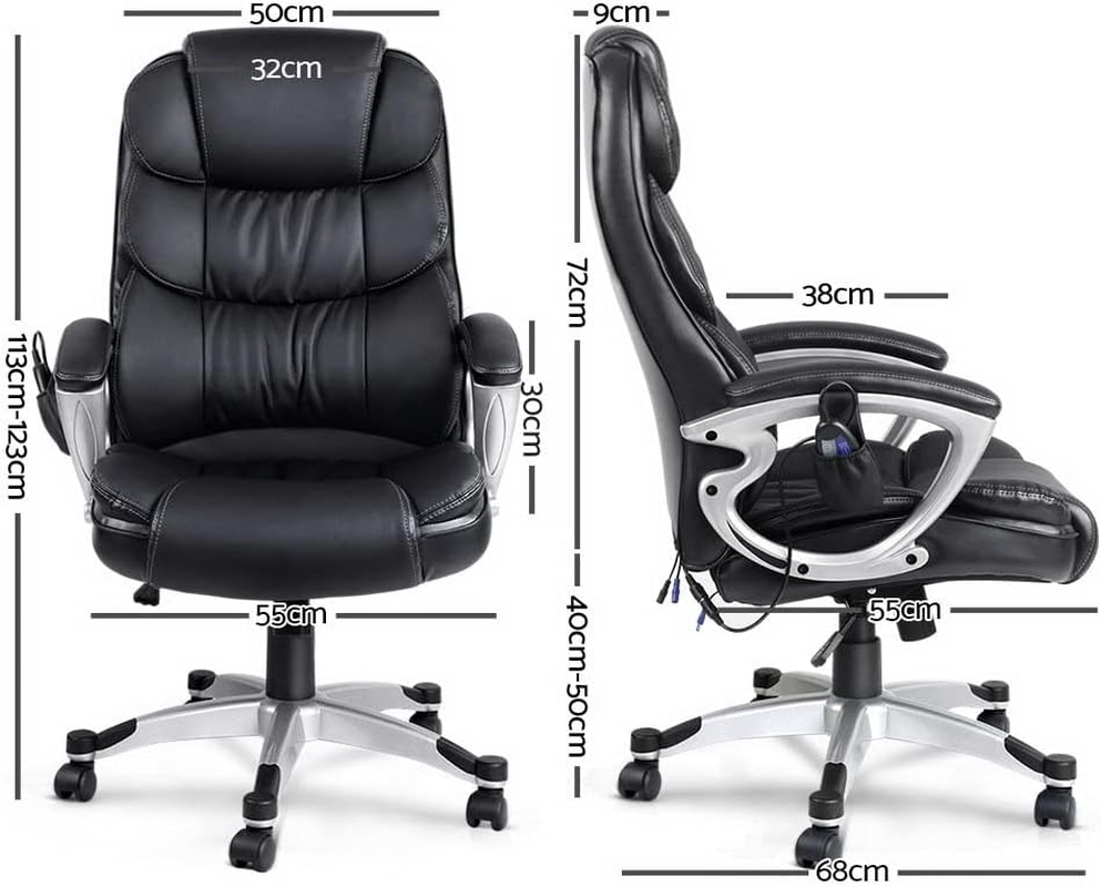 Artiss Massage Office Chair, PU Leather 8 Point Ergonomic Gaming Computer Desk Recliner Chairs Armchair for Room Executive Home, Adjustable Height 360&deg; Rotation Black image number 6