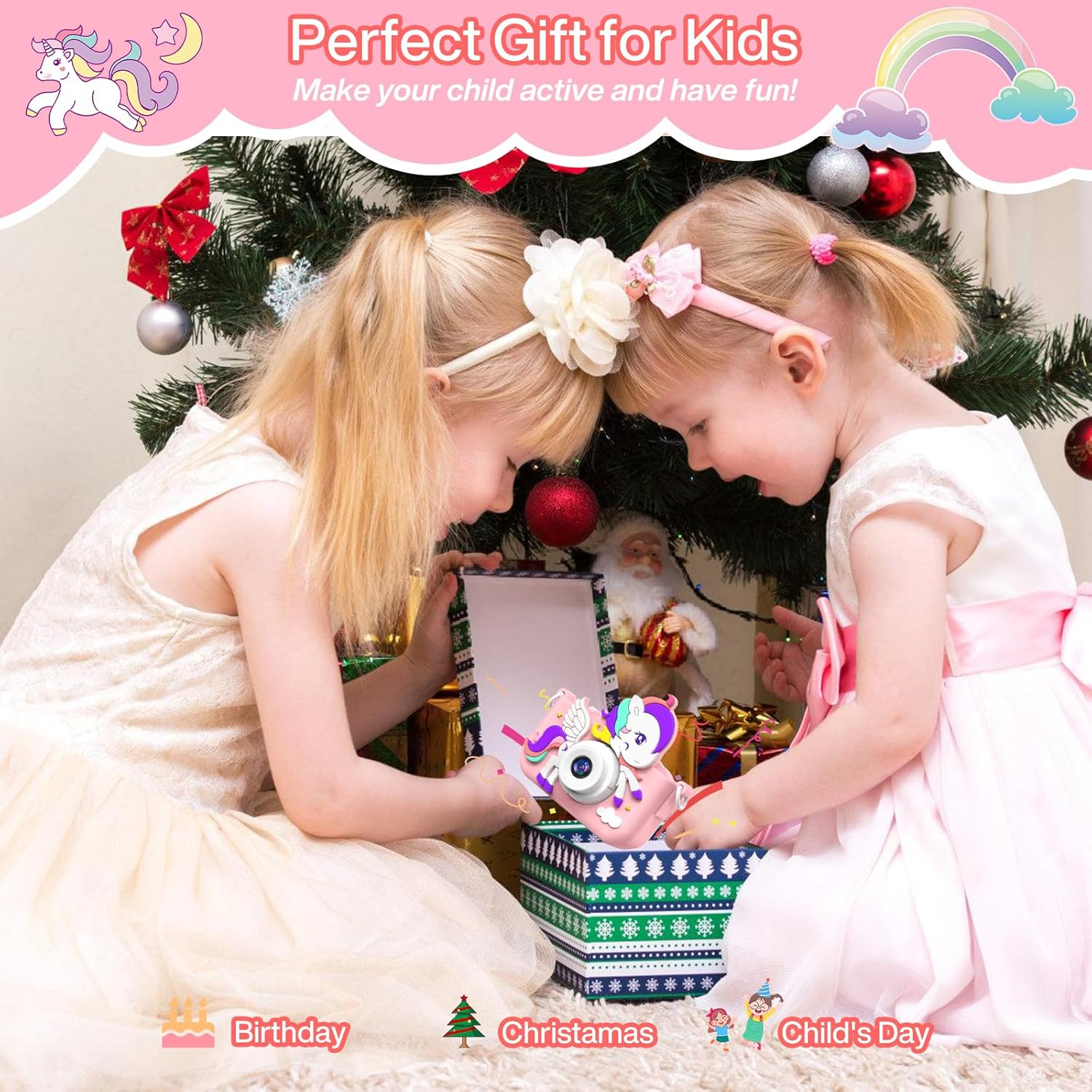 Musclez Kids Camera, Toys for 3-12 Years Old Girls Boys Children, Portable Digital Video Camera with Silicone Cover 32GB TF Card, Birthday Gifts Christmas New Year Gifts Selfie Camera for Kids image number 4