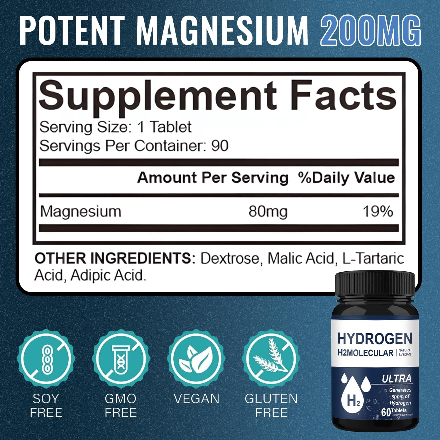 Hydrogen Water Tablets, 180 Count | Hydrogen Tablets Helps Brain Function & Cognitive Support | Non-Gmo, Vegan, Gluten-Free, Easy to Use