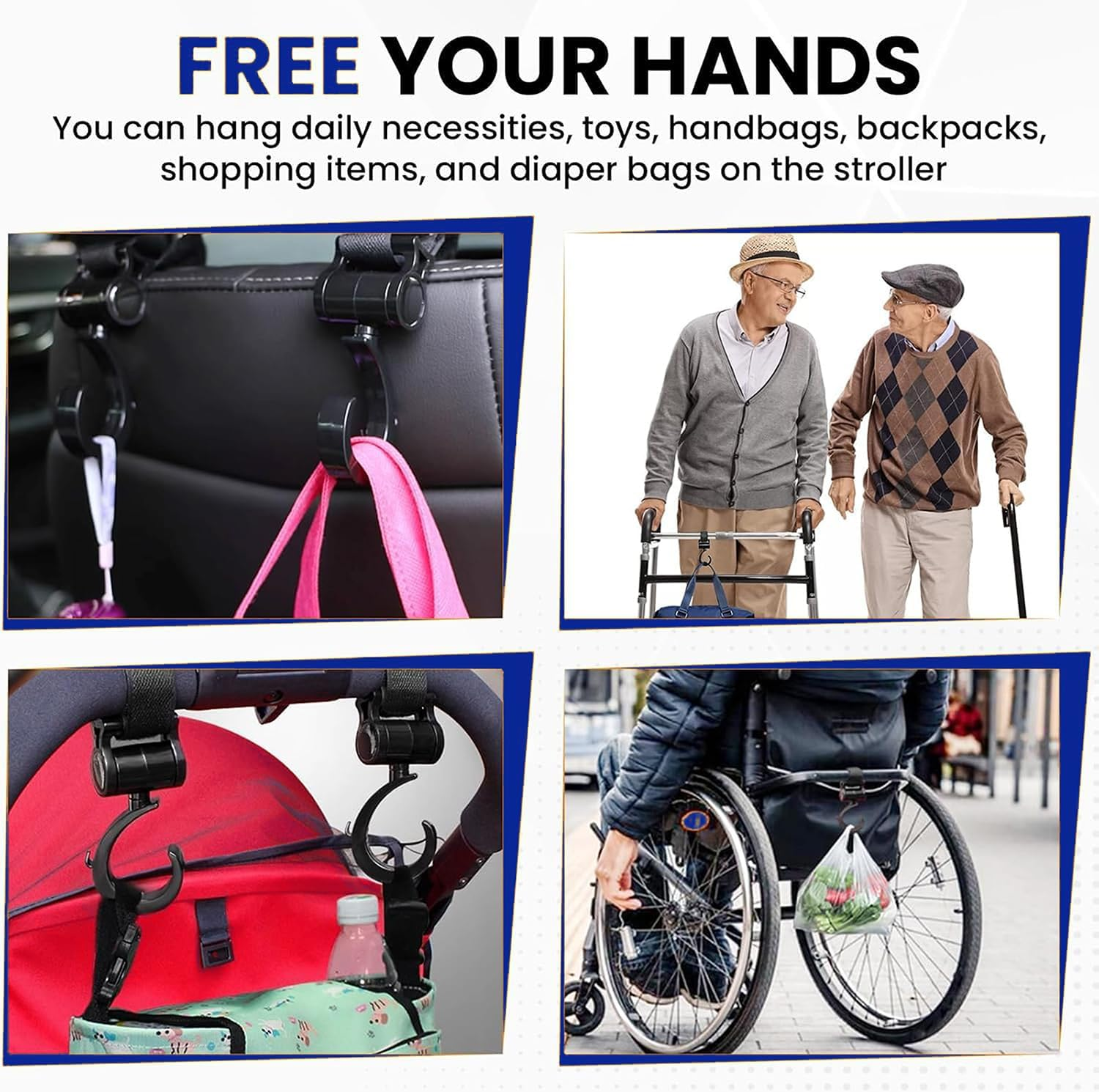 Wzenclave 6Pcs Baby Stroller Hooks Mommy Stroller Pram Clip and Stroller Accessories Stroller Peg and Organizer Hook for Diaper Bags 2 Stroller Pegs Clips 4 Baby Stroller Hooks Adjustable Clip Straps image number 1