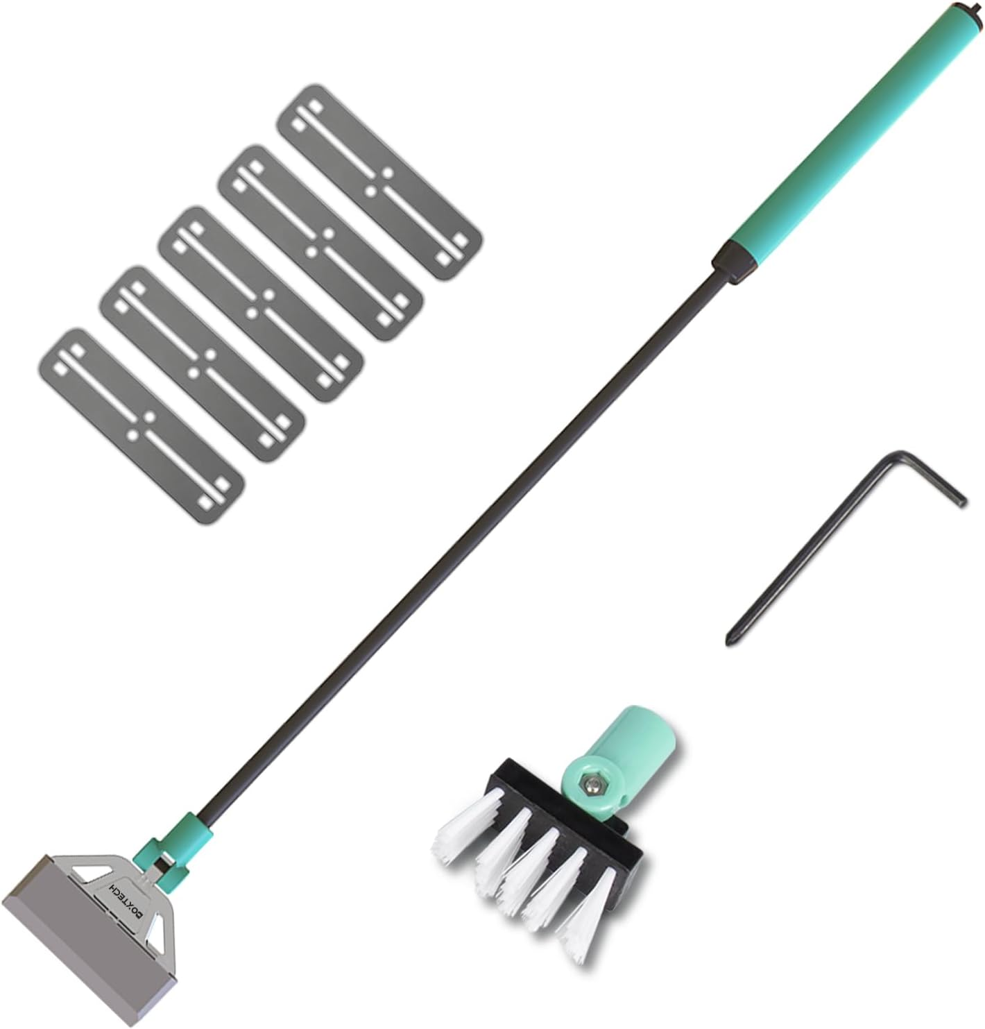 Boxtech Fish Tank Cleaner Kit, 2 in 1 Aquarium Algae Scraper with 5 Stainless Steel Blades, Adjustable Brush Head Angle and Handle Length Aquarium Cleaning Tool Set image number 3