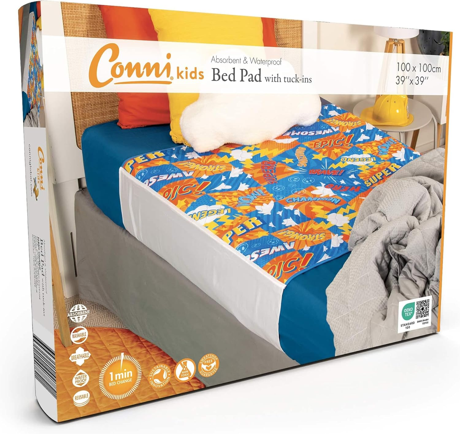 Conni Kids Reusable Bed Pad with Tuck-Ins, Waterproof, Absorbent and Washable Protector Pad for Toilet Training and Youth Incontinence, Aussie Animals Print, 100 X 100 Cm