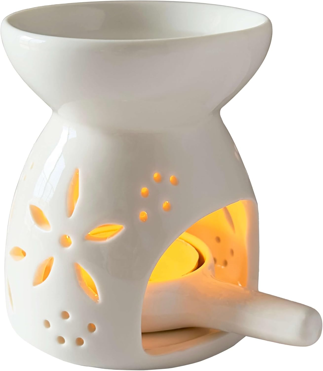 White Oil Burner Set, Tea Light Wax Melt Warmer with Tea Wax Tray, Essential Oil Diffuser, Oil Burner for Scented Oil image number 2