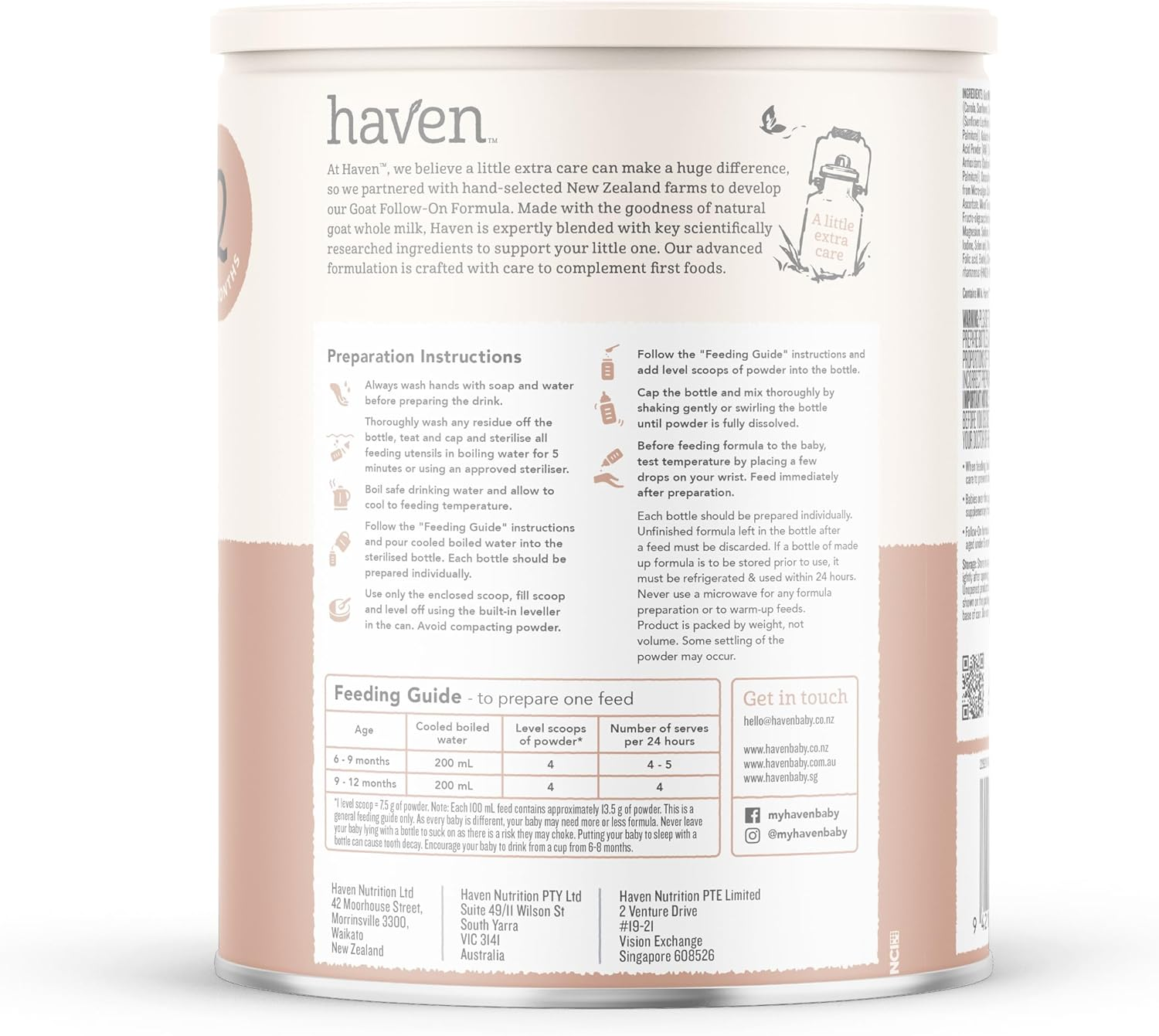 Haven Goat Follow-On Formula, Stage 2 (6&ndash;12 Months), Gentle New Zealand Grass-Fed Goat&rsquo;S Whole Milk, Naturally A2, with Prebiotics, Probiotics, Palm Oil Free, GMO Free &ndash; 800G image number 3