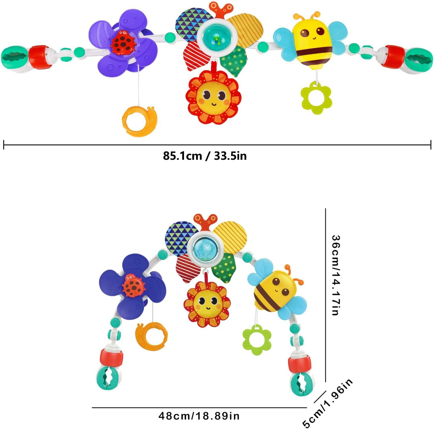 Baby Stroller Arch Toy, Newborns Sensory Activity Arch Toy with Teethers, Rattle & Windmill, Crib Car Seat Toys for Infants Toddlers 0-12 Month, Developmental 1-2 Year Old Boys Girls image number 5
