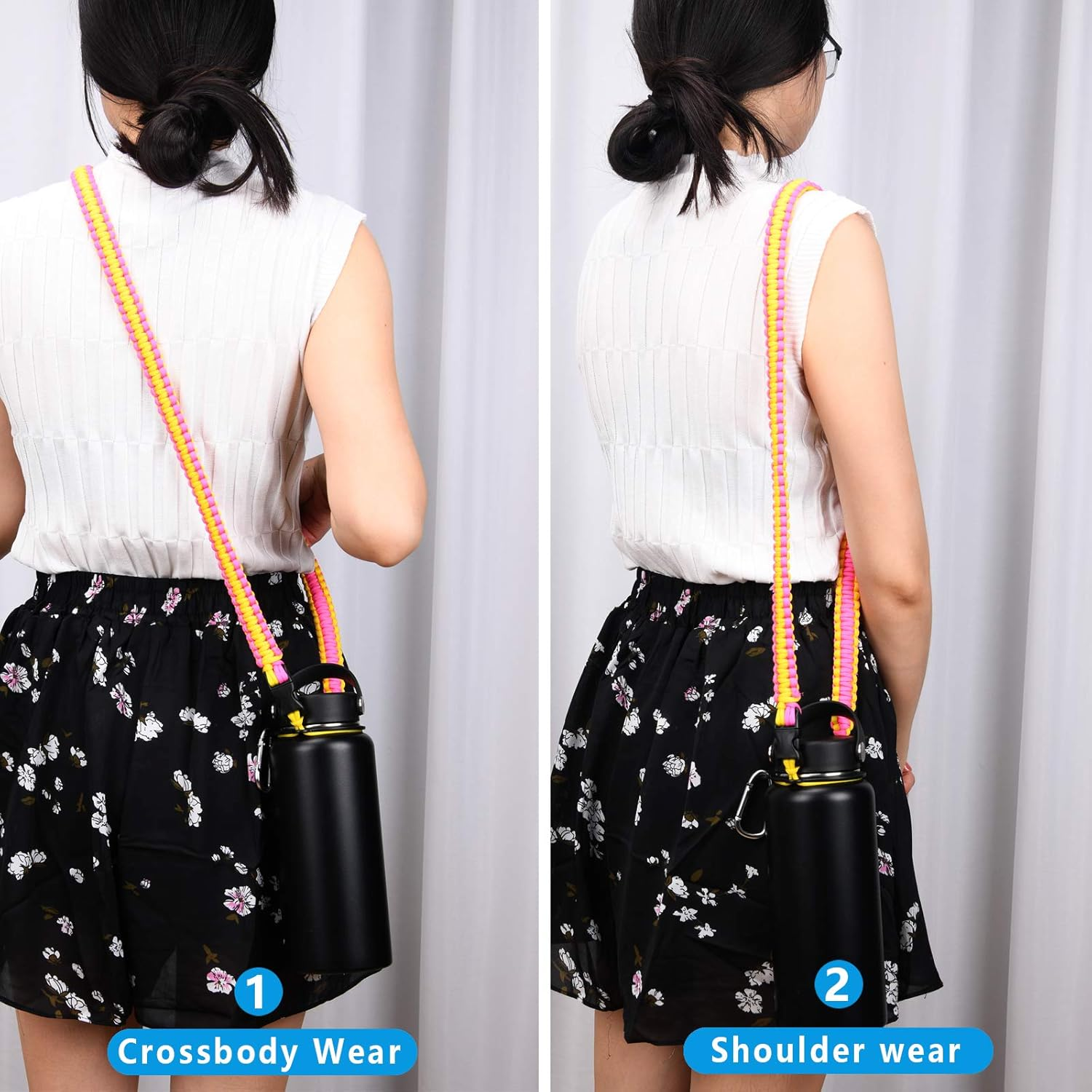 Paracord Handle with Shoulder Strap for Hydro Flask Bottle Strap - Bright Rainbow image number 2