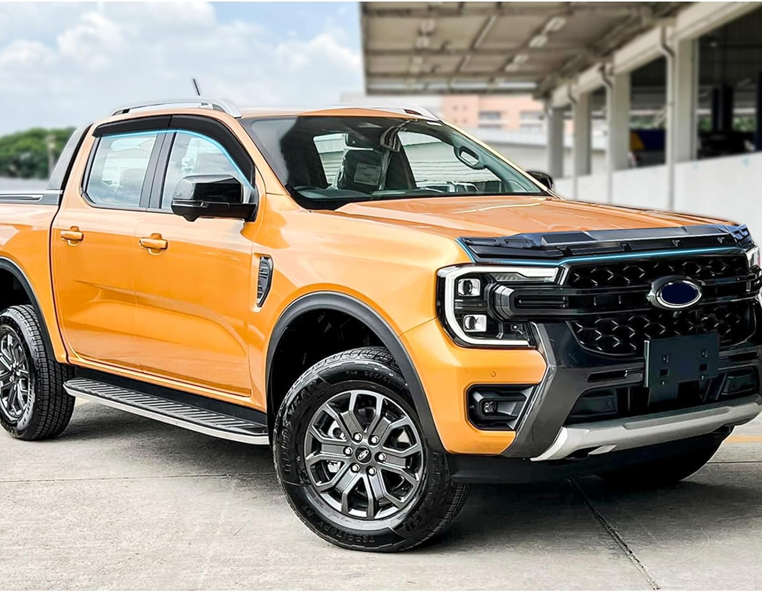 Bonnet Protector Weathershields Window Visor Set for Ford Ranger Next Gen 2022 2023 2024 2025 Accessories, Black Bonnet Protector Stone Guard Sun Rain Wind Deflector Guards image number 3