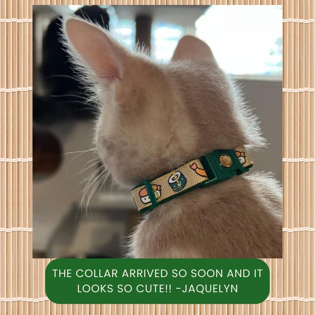 Sushi Cat Collar with Onigiri Bell | Adjustable Large Size or Kitten Collar | Safety Breakaway Collarr (Large(10Lbs & Up), Ginger) image number 2