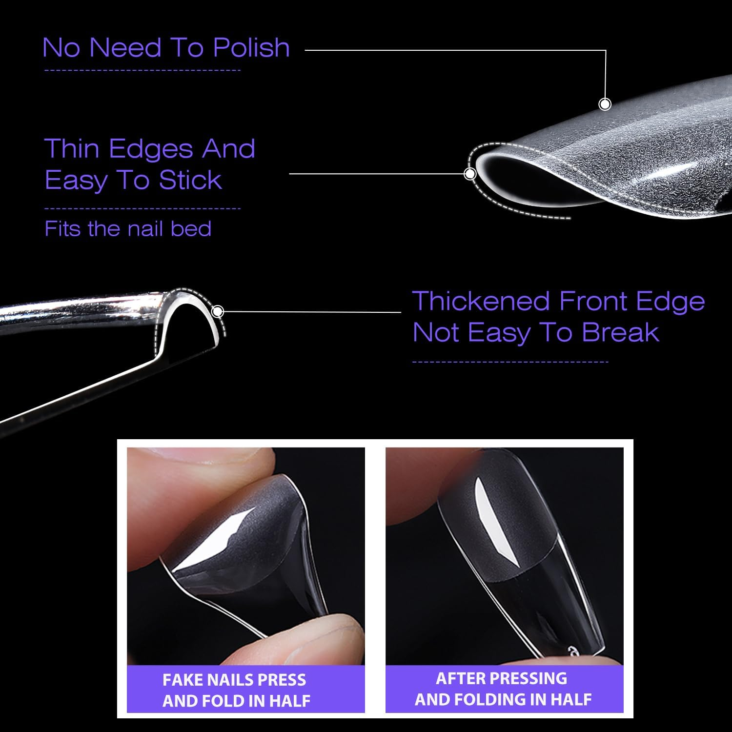 Beautilux Nail Tips, Pack of 552, Coffin Medium Tips for Gel Nails, Transparent, 12 Sizes, Pre-Buff PMMA Soft Full Cover Nail Tips for Home Manicure and Nail Salons image number 6