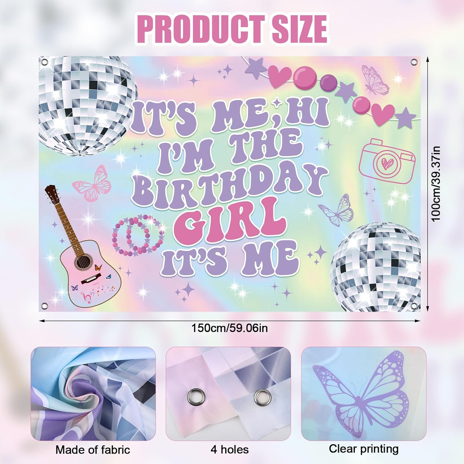 It'S Me Hi I'M the Birthday Girl It'S Me Backdrop, Iridescent Birthday Backdrop for Girls Music Superstar Birthday Banner Perfect Birthday Decorations for Outdoors Indoors image number 5