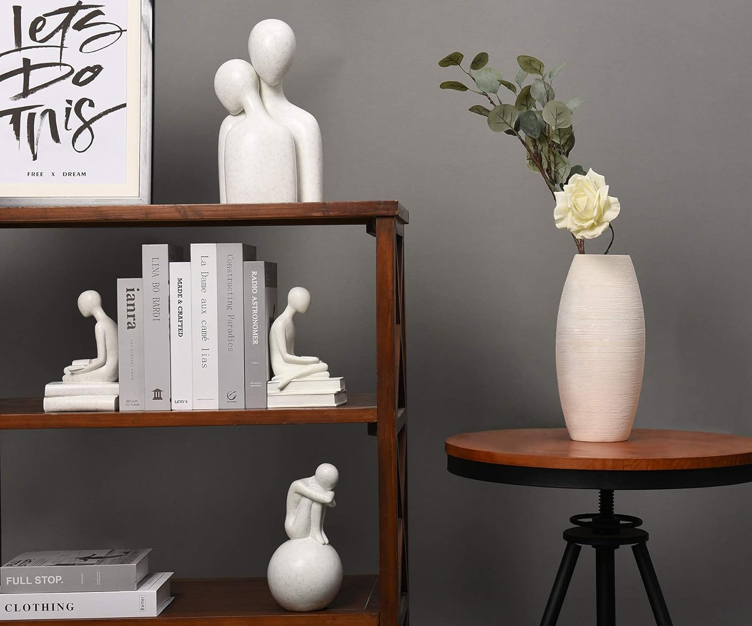 Quoowiit Abstract Couple Sculptures for Home Decor, Romantic Lover Statue for Shelf Decor Office Decor Table Decorations for Living Room Bedroom, Gifts for Anniversary Valentine Birthday (White-Large) image number 2