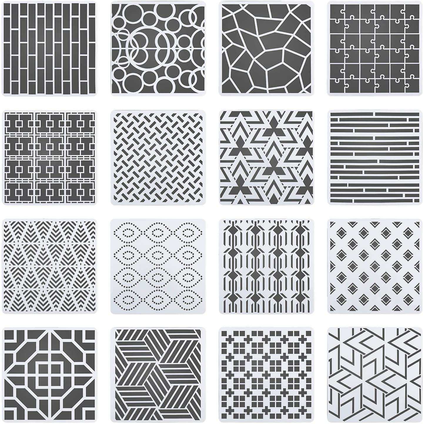 Emsea 16PCS Geometric Stencils Painting Templates Set for Scrapbooking Tile Furniture Wall Floor Decor Craft Drawing DIY Art Supplies 20X20Cm image number 6