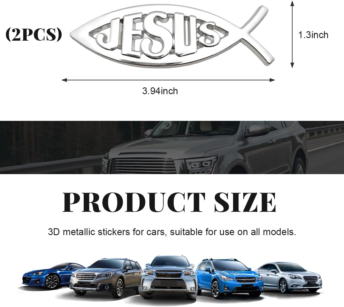 DXNQ 2PCS Jesus Fish Decal Sticker, 3D Car Decal Jesus Christian Fish Symbol Chrome Emblem, Faith Fish Stickers Religious Metal Badge Auto Decor for Truck Motorcycle Fridge (Silver) image number 6