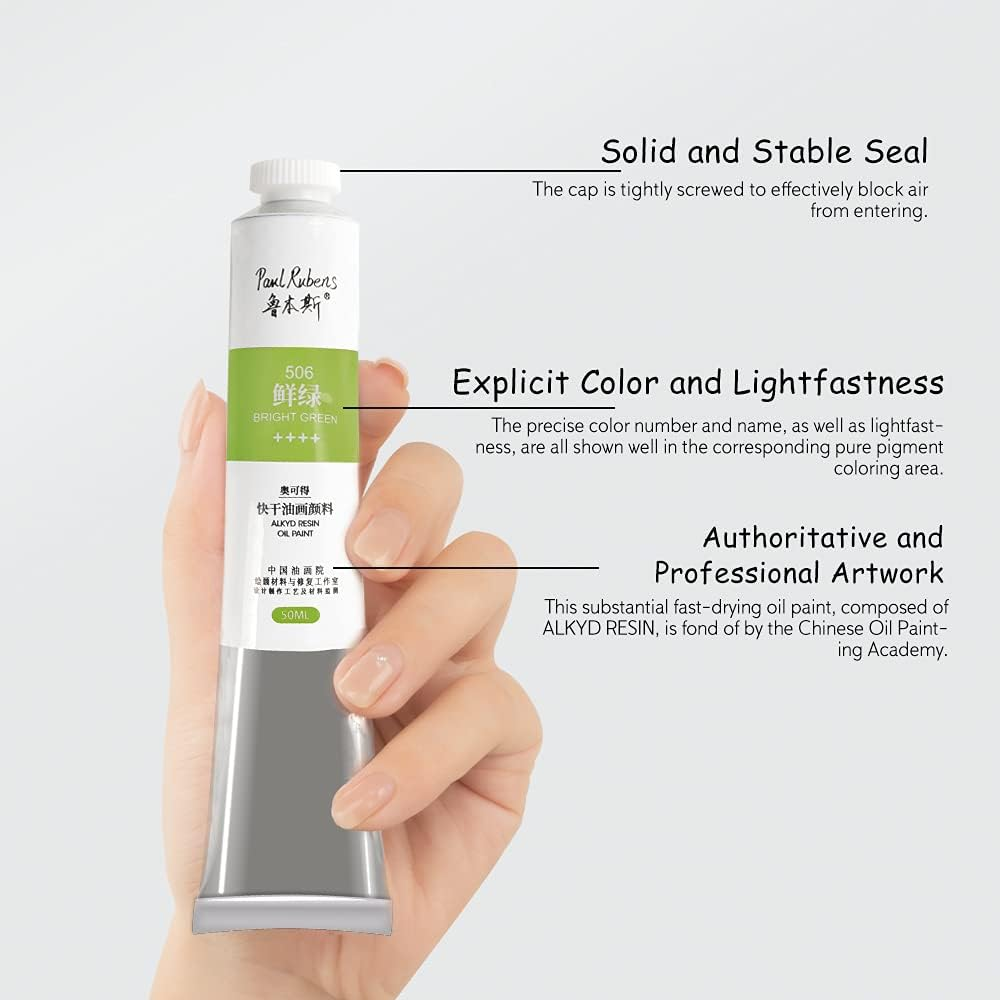 Paul Rubens Oil Paint, 20 Bright Oil Colors with High Saturation, 50Ml Large Capacity Tubes, Faster Drying Time with Creamy Texture and Consistency for Artists, Students, Beginners