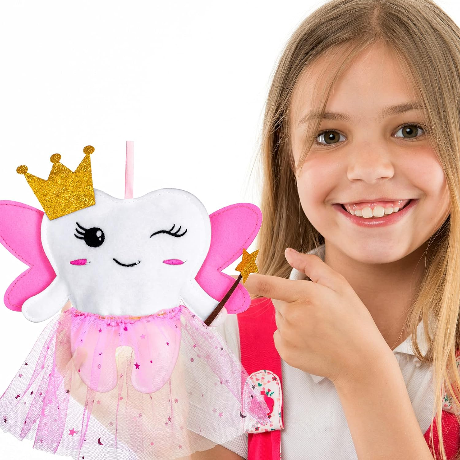 Breling Tooth Pillow Kit for Girls Teeth Gifts Pillow with Pocket Including Lost Teeth Holder Cute Dear Tooth Notepad Felt Keepsake Wallet Pouch to Hold Card Photography for Kids (Pink) image number 3