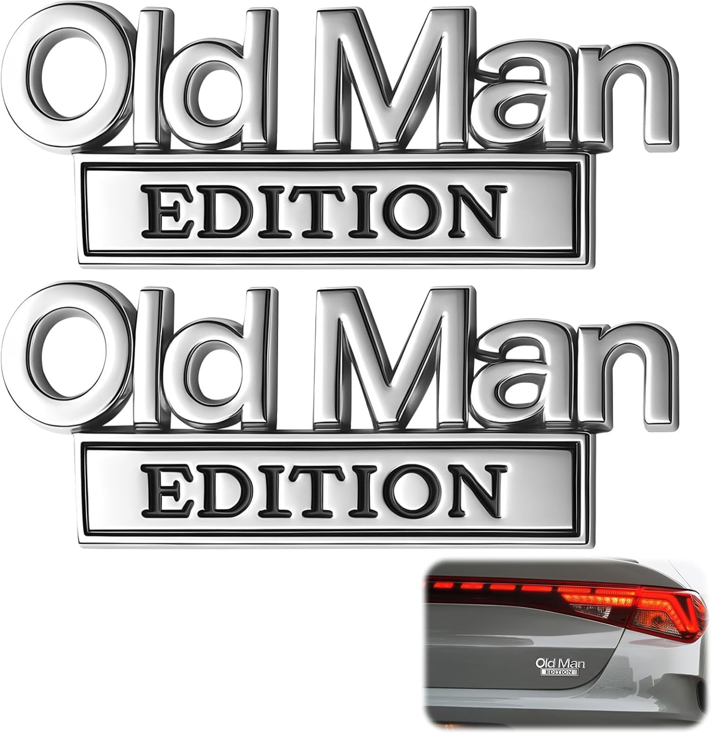2Pcs Old Man Edition 3D Metal Car Emblem - Heavy Duty Badge for Truck, SUV, Jeep & Off-Road Vehicles, Automotive Stickers Nameplate for Fender, Tailgate, Bumper (Silvery Black) image number 3
