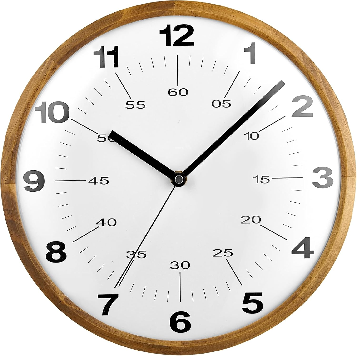 TAHITICA Wooden Wall Clock, 30Cm Modern Non-Ticking Silent Wall Clocks Quartz Decorative Clocks, Classic Large Number round Clock for Bedroom Home Kitchen Room Office School image number 1