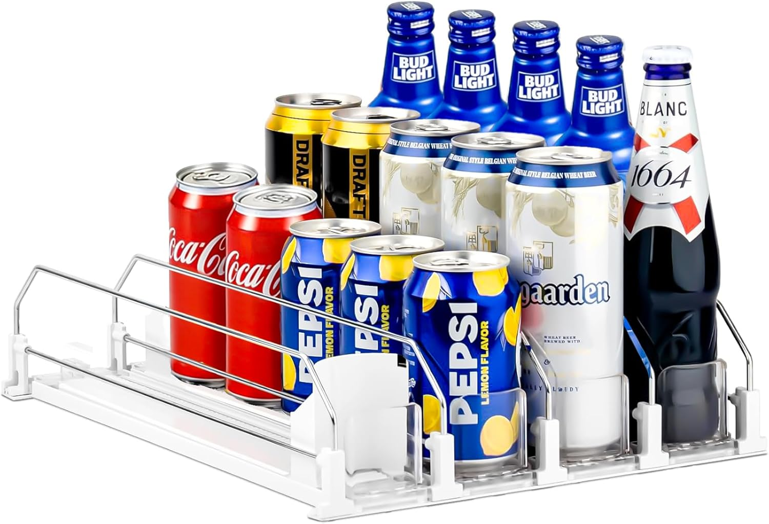 4PCS Generic Fridge Organiser, Can Dispenser Fridge, Width-Adjustable Beverage Pusher Glide, Holds up to 20 Cans, Automatic Replenishment for Beer, Soda, Seltzer Pop Ideal for Fridge, Kitchen & Pantry